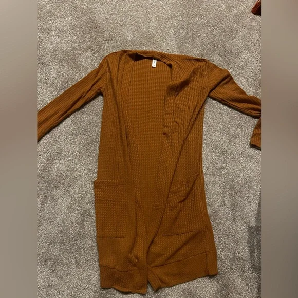 Tickled teal Sweaters Burnt Orange Waffle Cardigan Poshmark